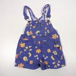 Vtg The Children's Place Shortalls Girls Size 3-4T Purple Overalls Floral 90s